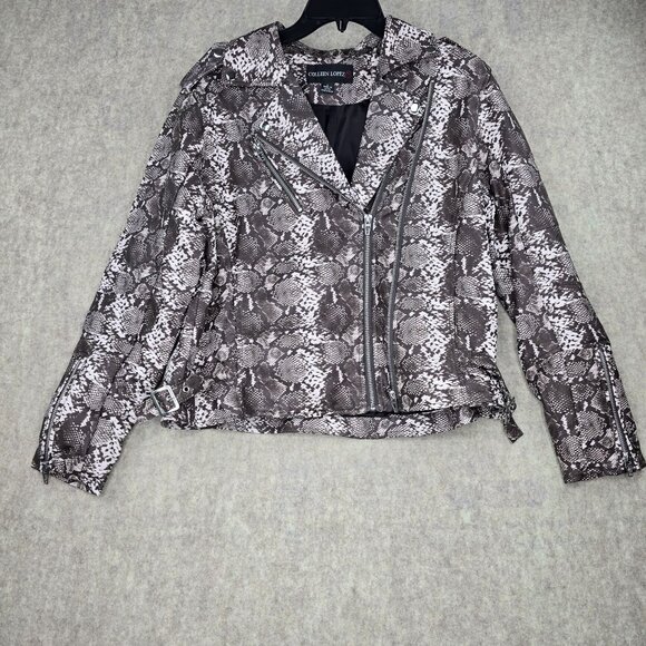 Colleen Lopez Snake Print Faux Leather Moto Jacket With Zipper Accents - Picture 1 of 9